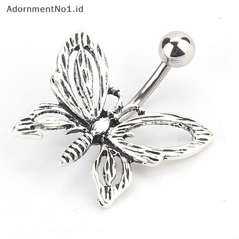 [AdornmentNo1] Warna perak Butterfly Belly Navel Ring Stud cincin kancing perut paduan kristal Bar untuk wanita seksi pusar perhiasan tubuh