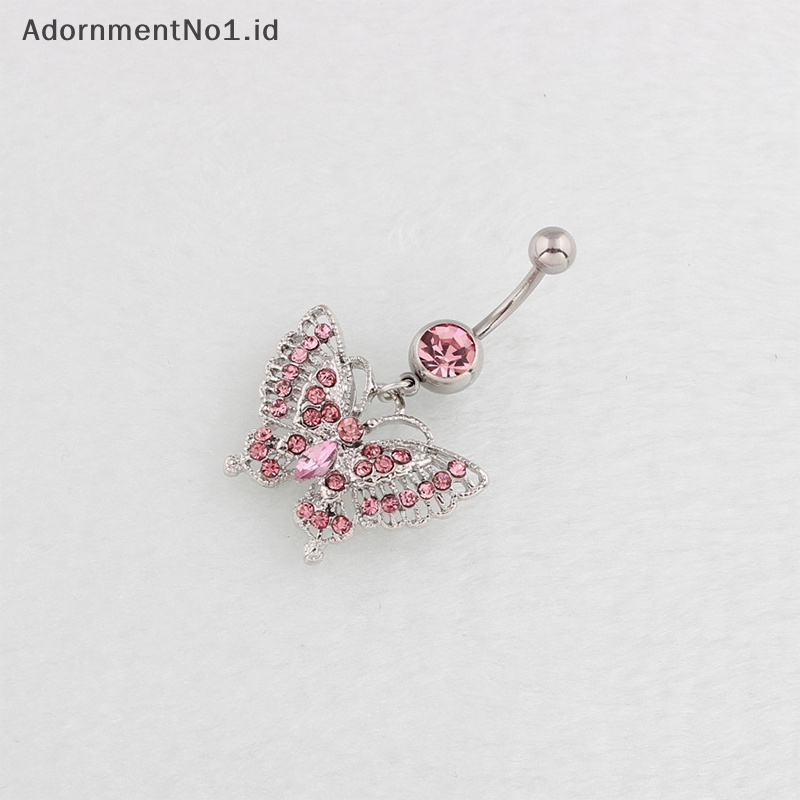 [AdornmentNo1] Colorful Butterfly Belly Navel Ring Stud cincin kancing perut Alloy liontin Belly Bar untuk wanita seksi perhiasan tubuh pusar