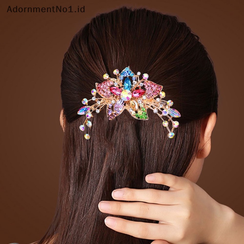 [AdornmentNo1] 2023 Vintage bunga kristal Hairclips Fashion berlian imitasi sisir rambut mengkilap jepit rambut untuk wanita aksesoris rambut hadiah