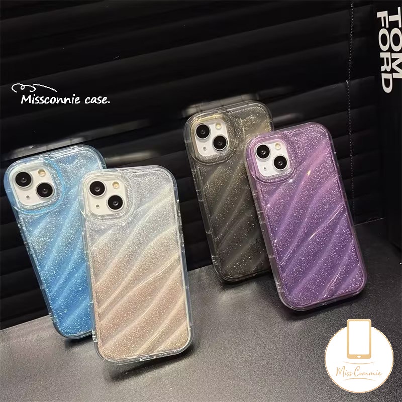 Casing Kartu Laser Warna Gradien Mewah Kompatibel Untuk IPhone 7Plus XR 11 13 14 12 Pro MAX XS MAX 6S 7 8 Plus SE 2020 Langit Berbintang fantasi 3D Pola Corrugasi Stereo Soft Cover