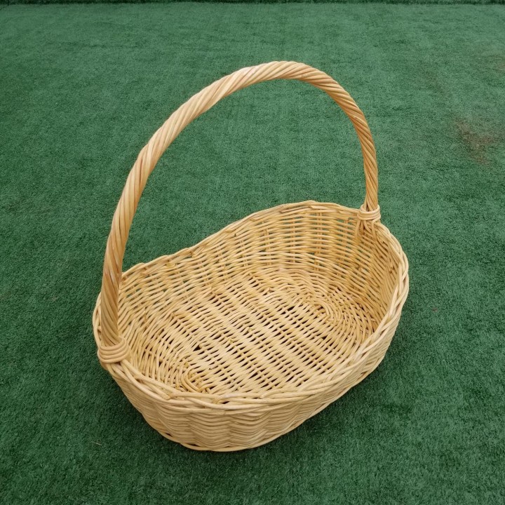 20 Kerajinan Tangan Rotan - Keranjang Buah Oval Gagang Tinggi 35x43x48cm