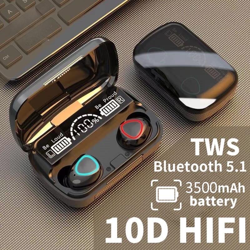 Headset TWS Wireless Henset Bluetooth Earphone Mini Bass Gaming Joging Musik Boombastis Sound M10 Powerbank