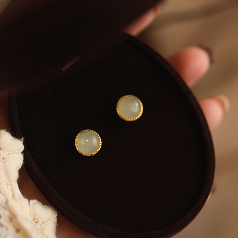 925 Silver Stud Earrings Women's High-Grade Earrings Simple Jade Design Ear Studs Accessories Gift