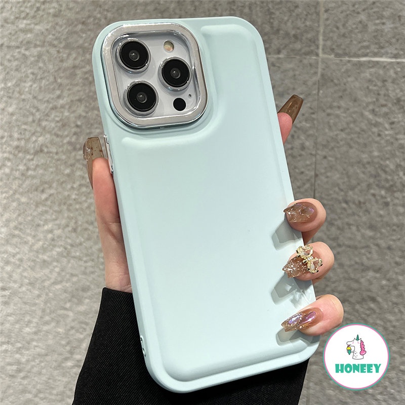 Cute Candy Color Shockproof Bumper Phone Case For iPhone 14 Pro Max 13 12 11 Pro Max Plating Lens Matte Soft Silicone Back Cover