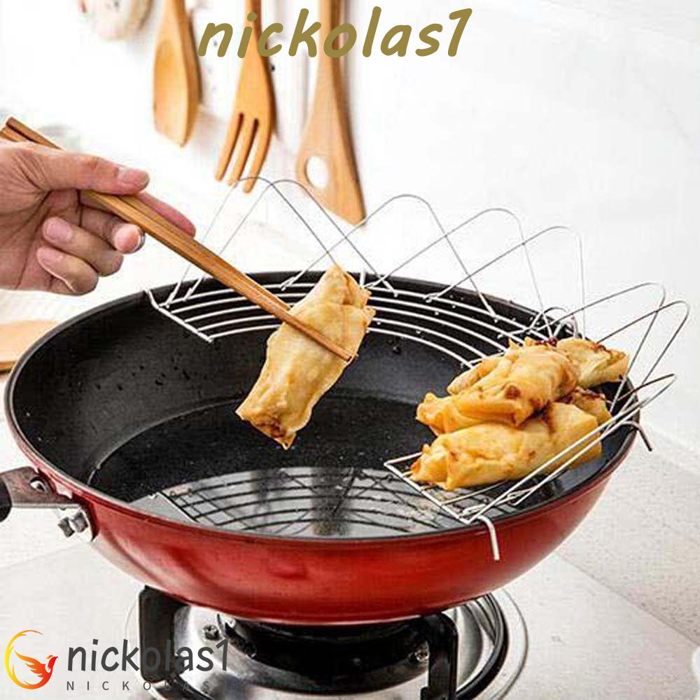 NICKOLAS1 Rak Tiris Minyak Tahan Lama Multifungsi Tahan Panas Stainless Steel Holder Alat Masak Wajan Rak