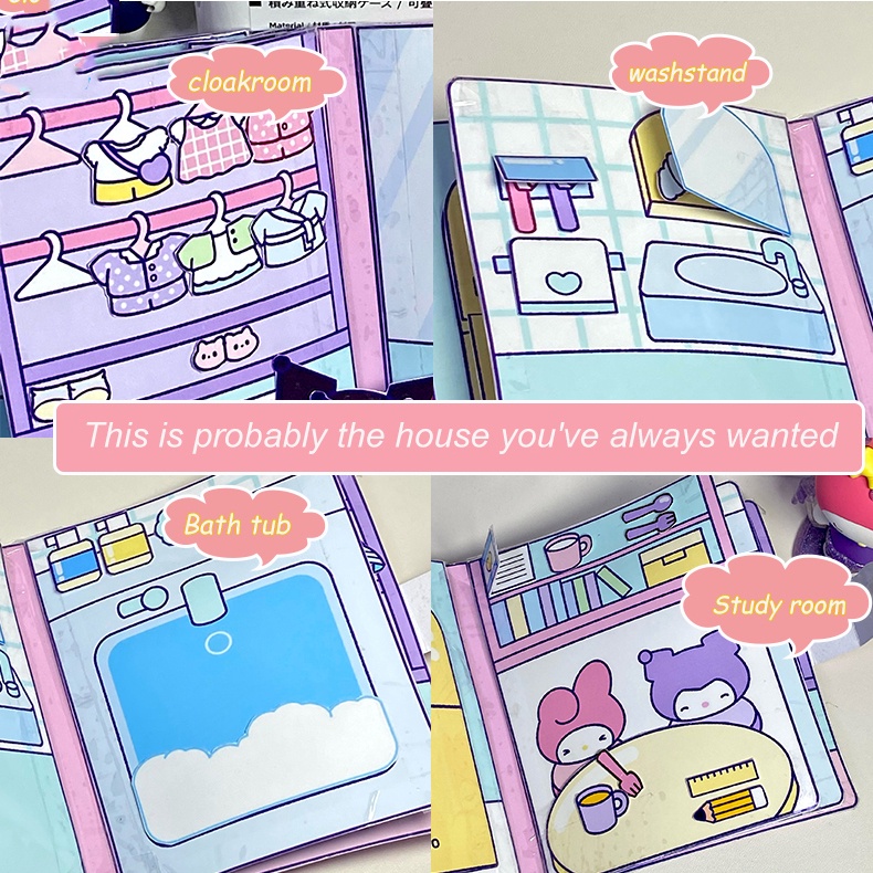 Sanrio Mainan Buku Melody Dan Kuromi Puding Anjing Bertelinga Besar Permainan Kayu Manis Doudou Pinch Music Quiet DIY Book