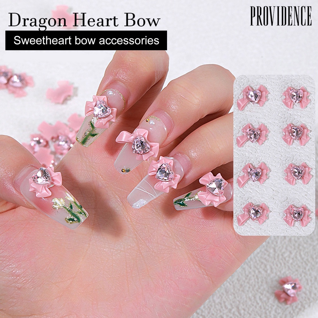 Providence 40 Pcs Pink Busur 3D Pesona Kuku Shiny Heart Rhinestone Inlay DIY Craft Proyek Perhiasan Aksesoris Ponsel Case Ornamen Nail Art Dekorasi