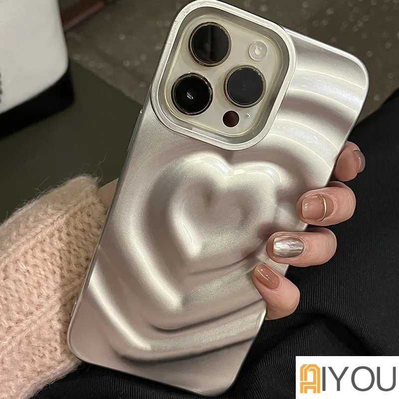 3D LOVE Textured Case For IPHONE 11 12 13 14 PRO MAX  PLUS Casing Lucu Cool Simple Hati Heart Chrome Chromic Camera Protection Full Pattern Motif Luxury Classy