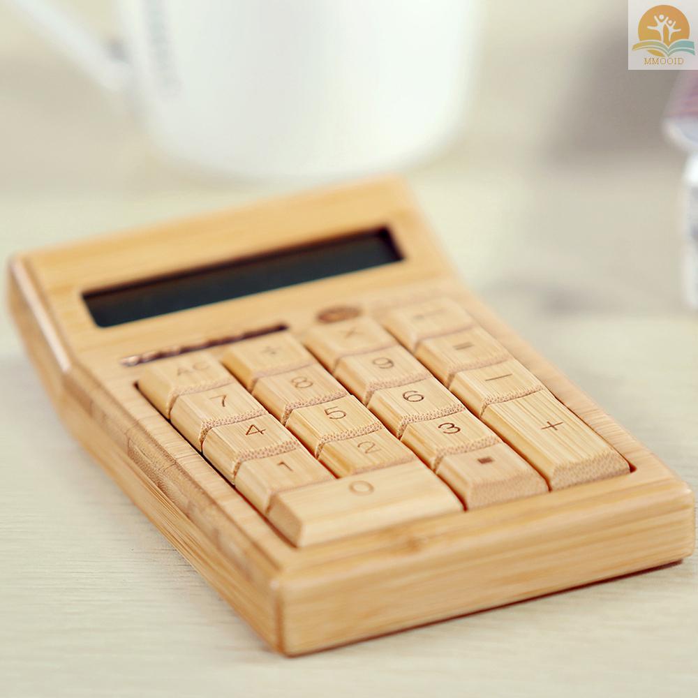In Stock Alat Hitung Elektronik Bambu Ramah Lingkungan Counter Fungsi Standar 12digi Solar &amp; Baterai Dual Powered Untuk Rumah Kantor Sekolah Toko Eceran