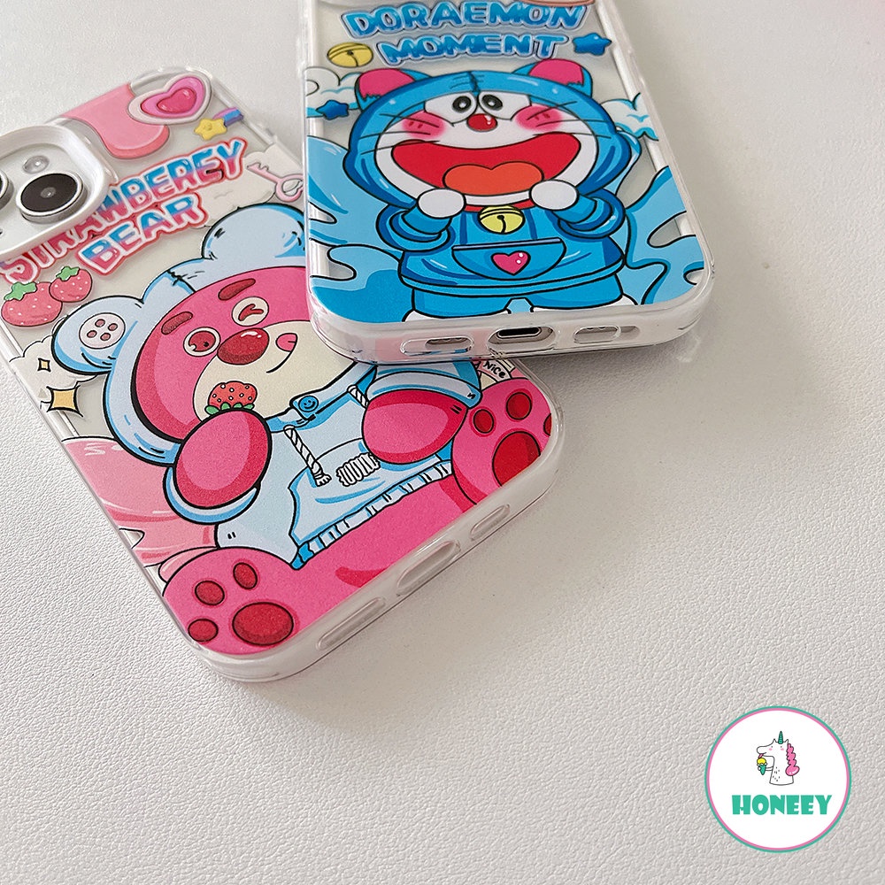 Kartun Strawberry Bear Doraemon Phone Case Kompatibel Untuk iPhone 14 Pro 13 12 11 Pro Max Casing iPhone 11xr XS 7 8plus 3-in-1 Bening Cover Pelindung