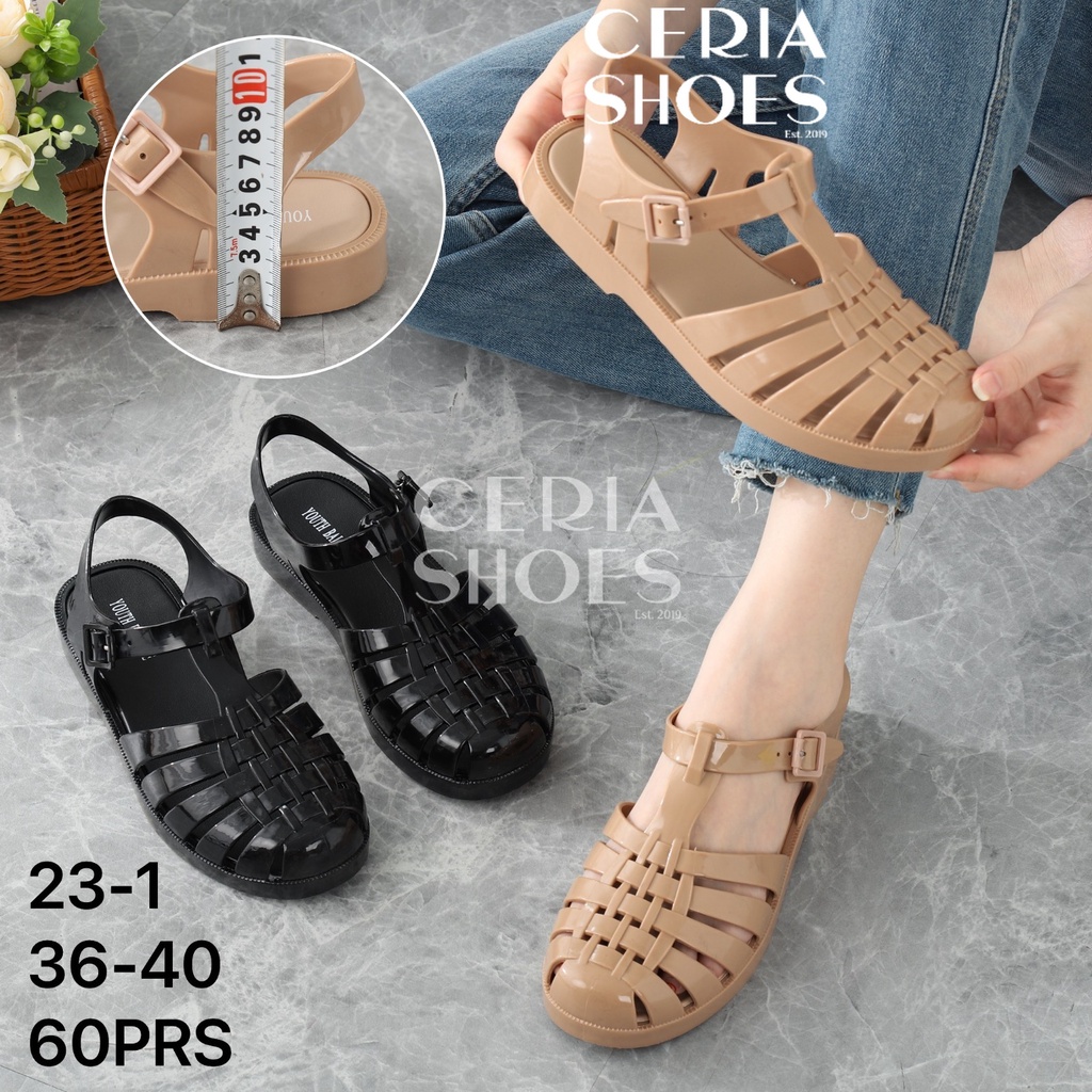 Sandal Slop Wanita Karet Jelly Import Korean Slip On Premium BAHAN TEBAL BALANCE 23-1