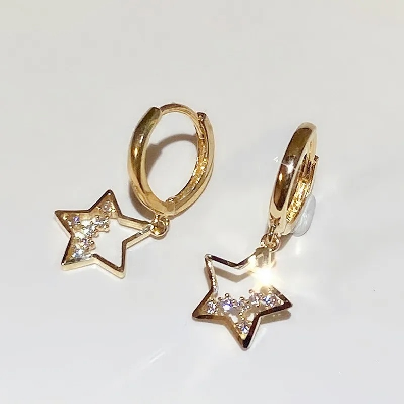 Y2k Gaya Pernikahan Anting Perhiasan Flash Hias Berlian Pengantin Hadiah Elegan Segar Korea INS Style Fashion Emas Berongga Keluar Pentagram Anting-Anting Manis