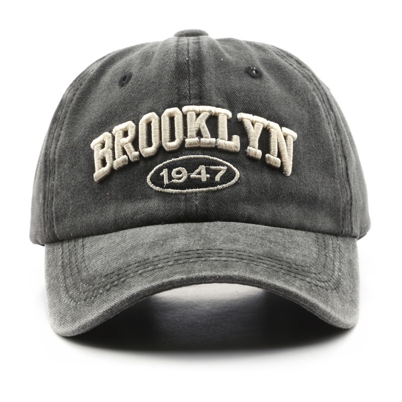 Baseball Cap Model Wash Denim Luntur Bahan Lembut Bordir Brooklyn 1947