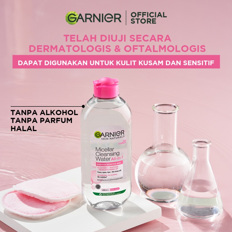 Garnier Micellar Cleansing Water Pink Skin Care - 400ml (Pembersih Wajah & Make up Untuk Kulit Sensitif) Image 5