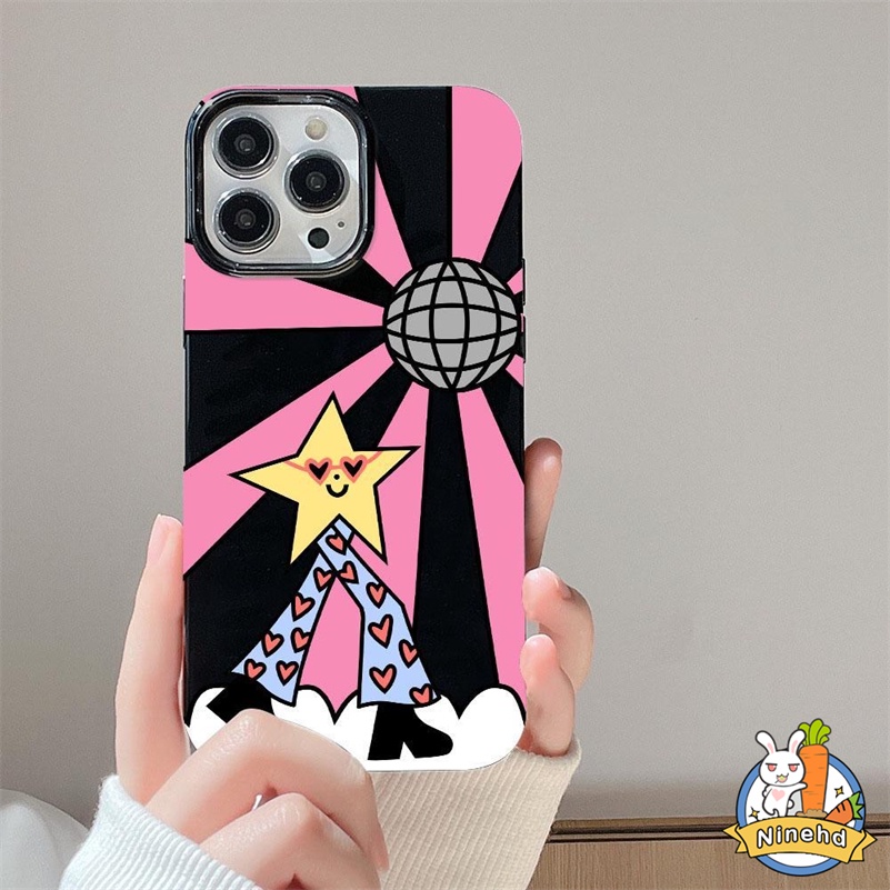 IPHONE Kartun Smiley Star Case Kompatibel Untuk Iphone14 13 12 11 Pro Max X Xr Xs Max 8 7 6 6s Plus SE 2020hitam Bingkai Lensa Gadis Ponsel Case Shockproof Silikon Lembut Pelindung Penutup Belakang