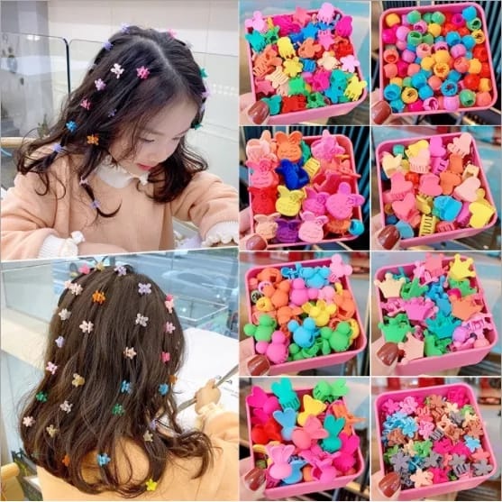 SM-50pcs Jepit Rambut Anak Mini Lucu Mix Jepit Mini Motif Mickey/Star/Crown/Rabbit-Random Warna