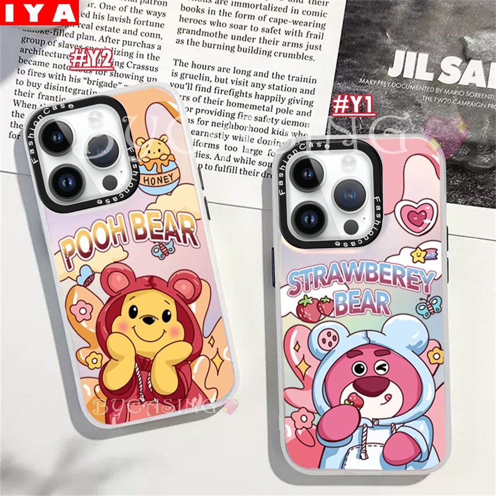 Case Kartun Realme C53 C33 10 C55 C31 C30 C30S C35 9i 5i 6i C3 8i 8 C2 C21Y C25Y C15 C12 C25 C11 2021 Narzo 50A Strawberry Bear Manyo Winnie Luxury Laser Gradient Hard Cover