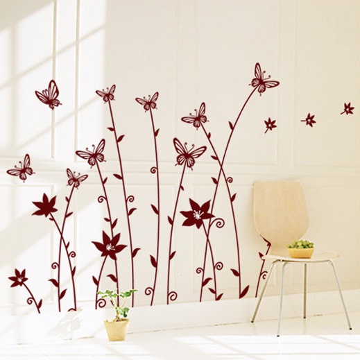 Wallstiker Dinding Siluet Bunga Kupu AY9024 Wall Sticker Kamar Tidur Anak Aesthetic