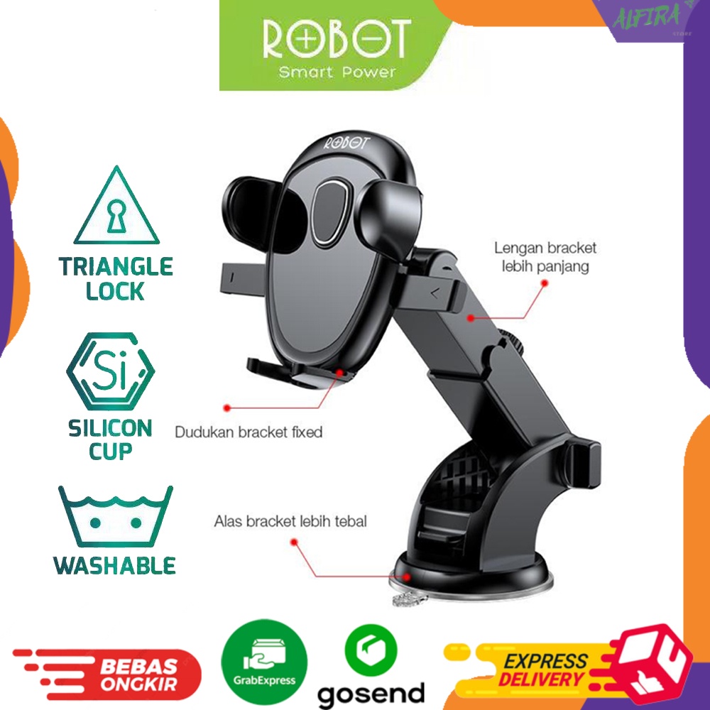 Universal Car Holder For Smartphone Car Stand Holder ROBOT RT-CH11S 360 Rotable disa ditaruh di kaca atau dasboard