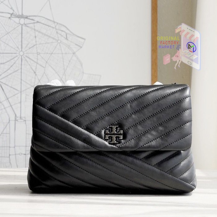 TAS TORY BURCH 58465 KIRA CHEVRON Convertible Shoulder Bag Full Black Vs