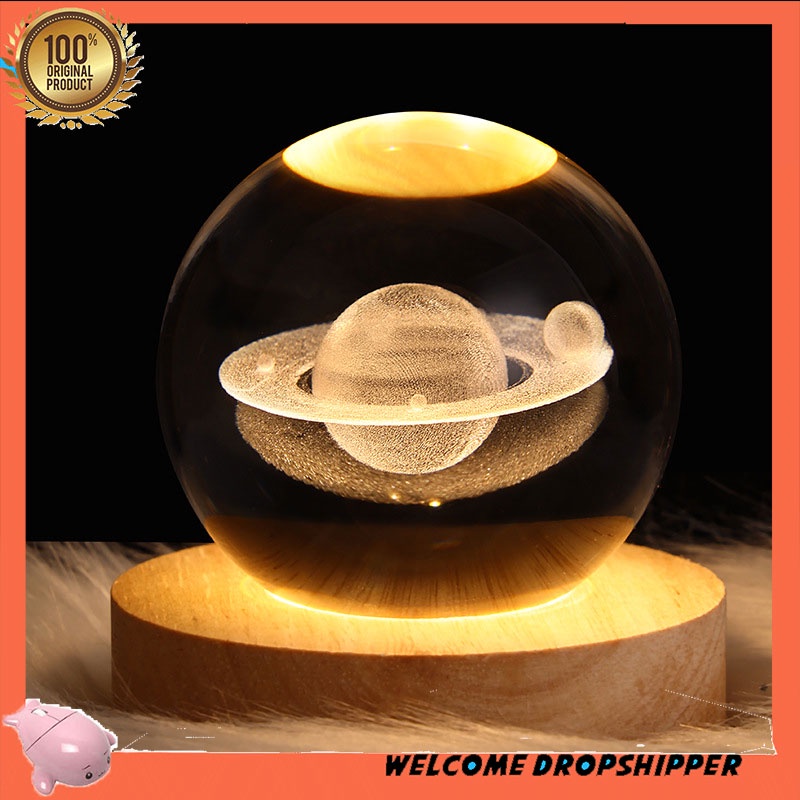 Lampu Tidur Malam Bola Kristal Planet Saturnus Galaxy QU6