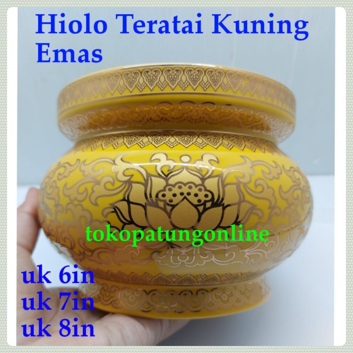 Hiolo Tempat Hio Keramik Teratai Kuning 8 in