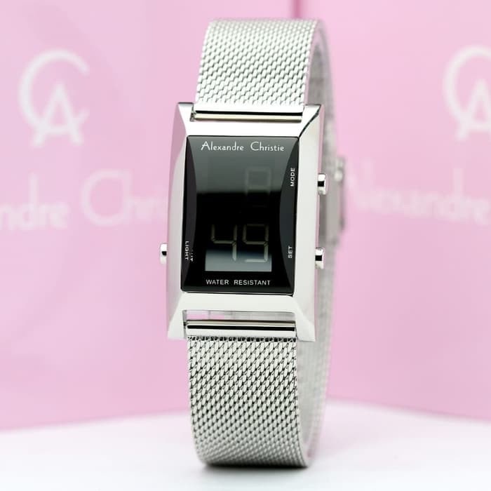 Jam Tangan Wanita Alexandre Christie 9225 Original LED Digital -Silver