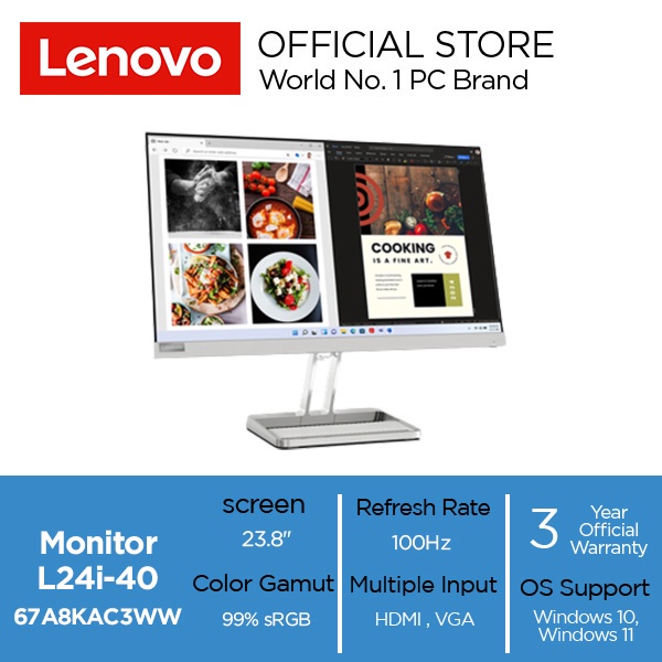 Lenovo Monitor L24i-40 23.8&quot; 250nits 99%sRGB 100Hz 93dpi