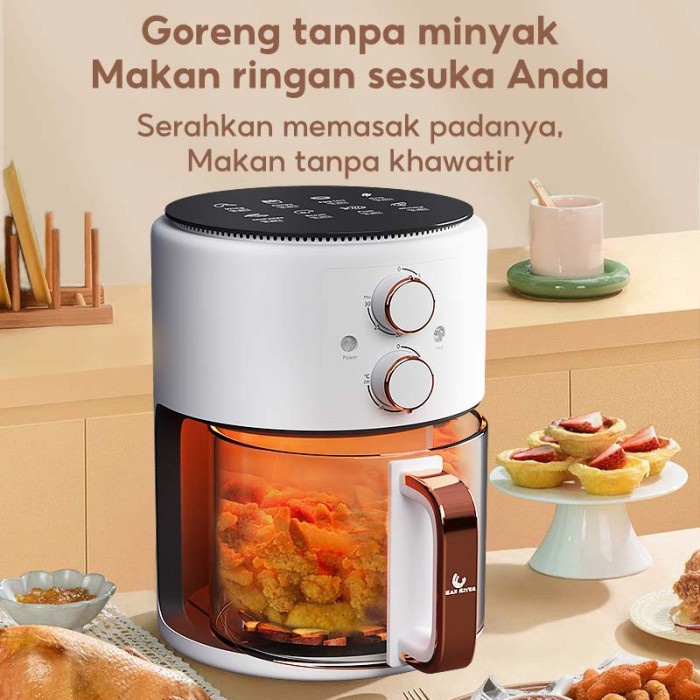 HAN RIVER Air Fryer Low Watt Air Fryer kaca visual Kapasitas tinggi - Abu-abu