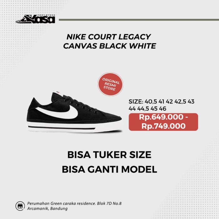 Sepatu Snekaers Pria Nike Court Legacy Canvas Black White - 40