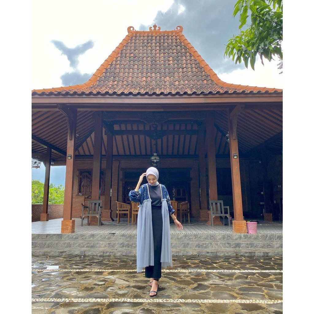 Outer tenun terbaru || kardigan tenun kombinasi bunga biru || outerwear tenun jepara || baju tenun w