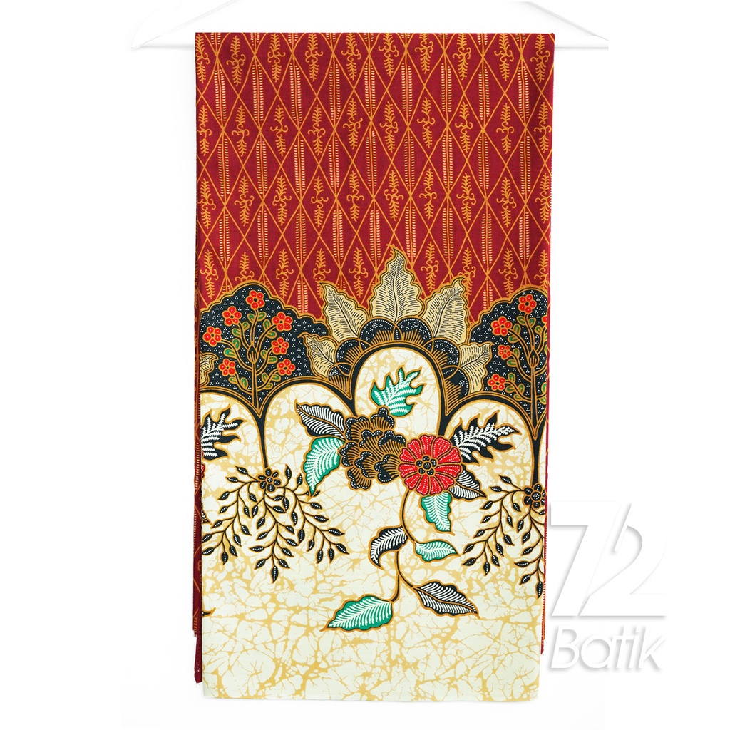 KAIN BATIK PREMIUM Bahan Katun Motif Kembang Wajik Orange Putih 722796 Cap 72 Jarik Jarit Samping Ke
