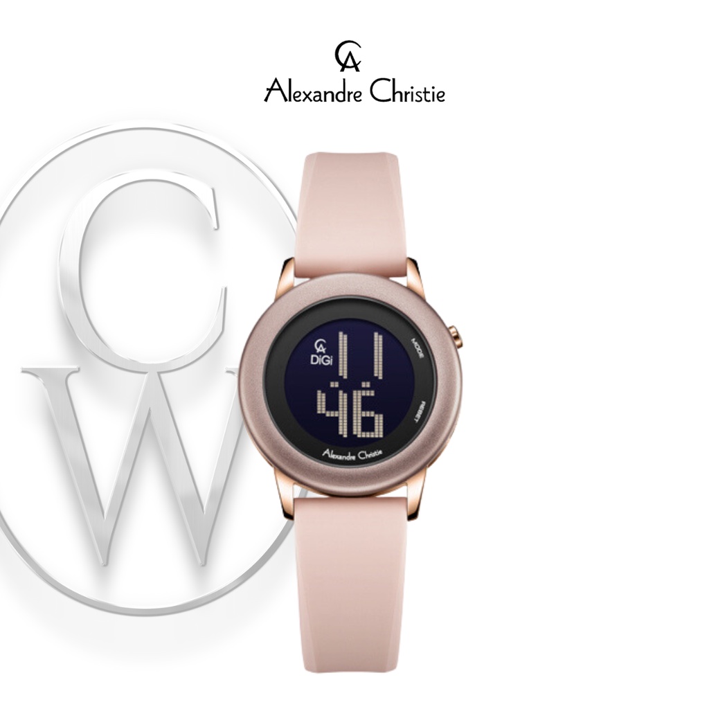 Jam Tangan Wanita Alexandre Christie Digi AC 9393 LHRRGPNBA Karet Digital Sporty Simple Minimalis Bu