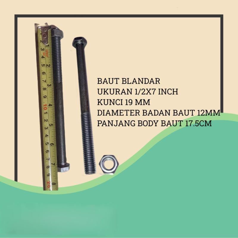 BAUT MUR BALOK KAYU NC 1/2X7 - BAUT BLANDAR 7 INCH KUNCI 19 PANJANG 17.5 CM
