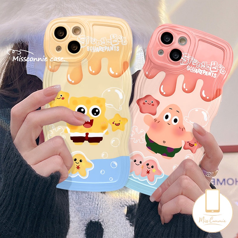 Kartun SpongeBob SquarePants Case Kompatibel Untuk iPhone 7Plus XR 11 14 13 12 Pro Max 6s 14 7 8 6 Plus X XS Max SE 2020 Wavy Edge Cute Patrick Star Soft Tpu Cover