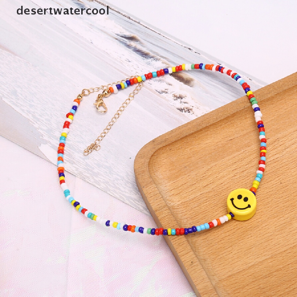 Deid Bohemia Manik-Manik Warna-Warni Wajah Senyum Liontin Choker Kalung Klavikula Perhiasan Hadiah Martijn