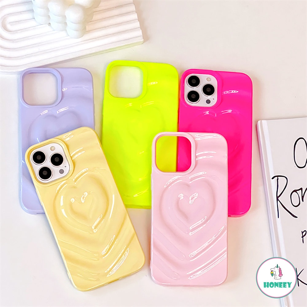 IPHONE Casing Ponsel Motif Love Hati 3D Untuk Iphone14 13 12 Pro Max11Warna Permen Lucu Lembut Shockproof Penutup Belakang