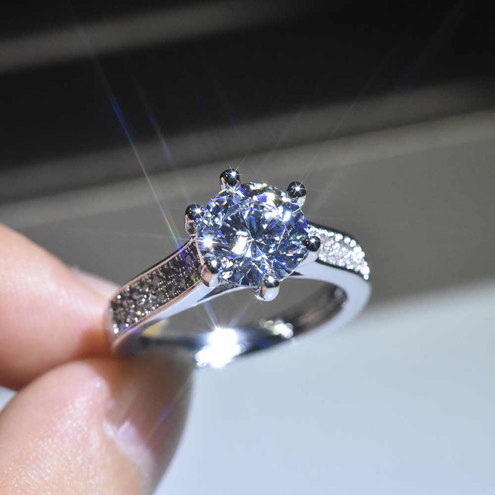 Goldkingdom Fashion Perhiasan Aksesoris Ready Stock Platinum Berlapis Bertatahkan Delapan Hati Delapan Panah Mosan Cincin Berlian Lengan Ganda Hidup Perempuan