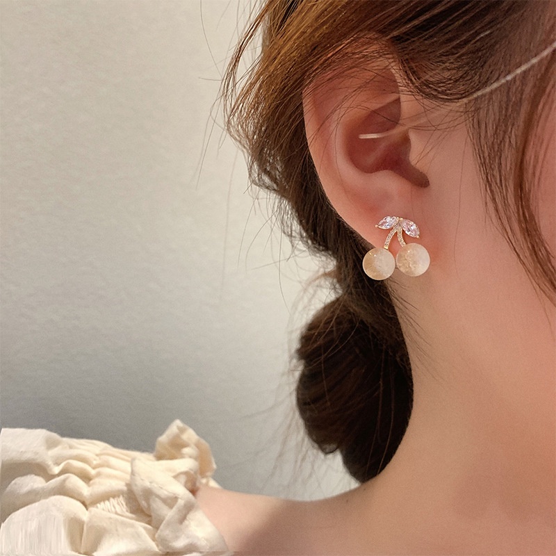 Korea S925 Perak Jarum Opal Gradiasi Cherry Buah Anting Wanita