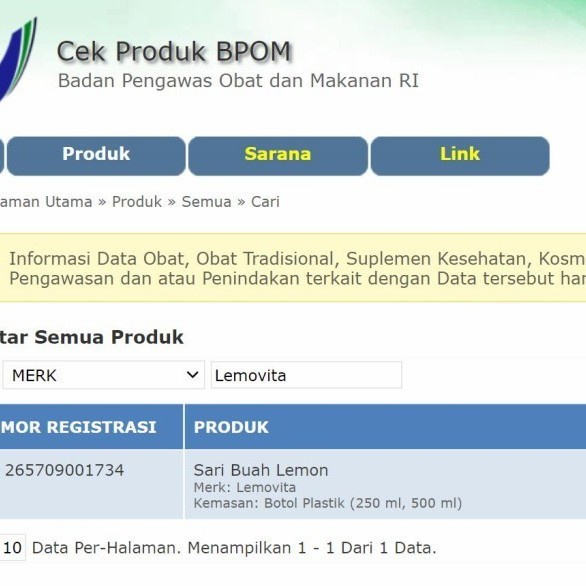 

BPOM Halal Lemovita Sari Lemon Jus Lemon Murni Alami 500ml
