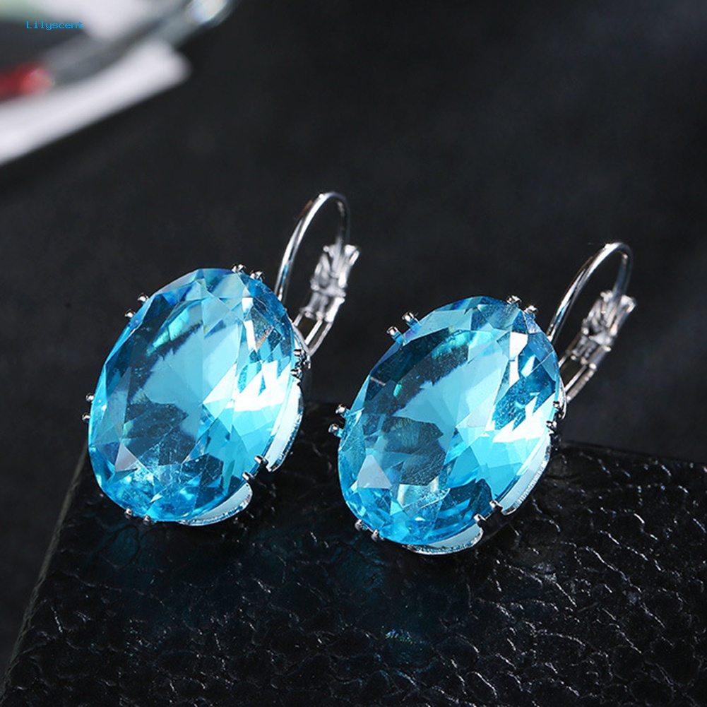 Lilyscent Elegan Wanita Oval Faux Gemstone Hias Menjuntai Leverback Earrings Perhiasan Hadiah