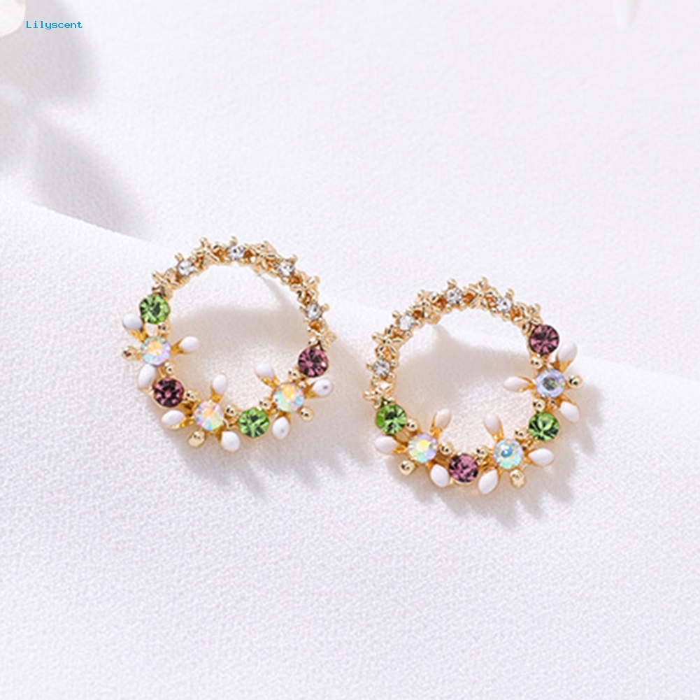 Lilyscent Wanita Bunga Lingkaran Hati Tetesan Air Mutiara Imitasi Hias Berlian Imitasi Stud Earrings