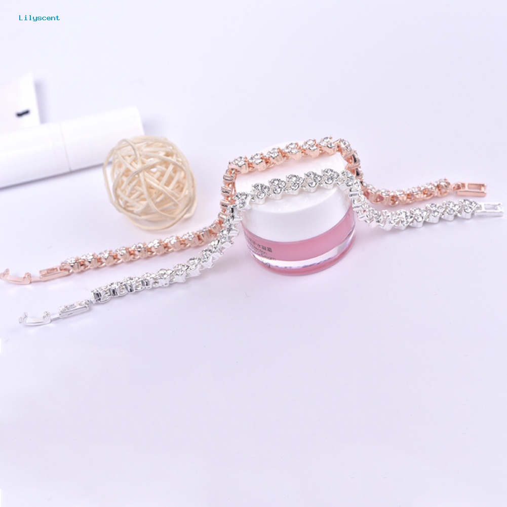 Lilyscent Gelang Wanita Hias Berlian Imitasi Mengkilap Bangle Adjustable Untuk Pesta Anniversary