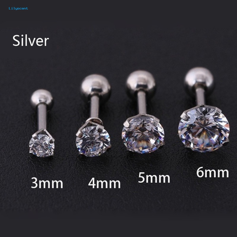 Lilyscent 1Pc Unisex Cubic Zirconia Hias Titanium Steel Stud Earring Perhiasan Tulang Rawan