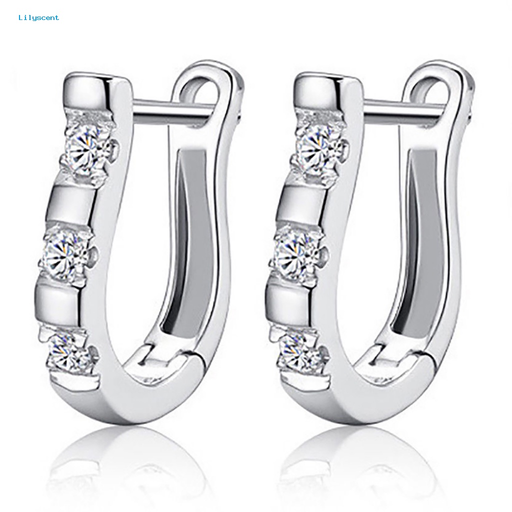 Lilyscent 1pasang Anting Alloy Untuk Perjamuan U-Shape Hias Cubic Zircon Wanita Hoop Earrings Menarik