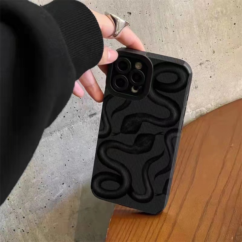 【Lamb Skin】Black Snake Leather Soft Case for IPhone 6S 7 Plus 8 Plus X XS XR XS Max 11 13 12 14 PRO Max 14 Plus 12 13 Mini Camera Protect Phone CASE