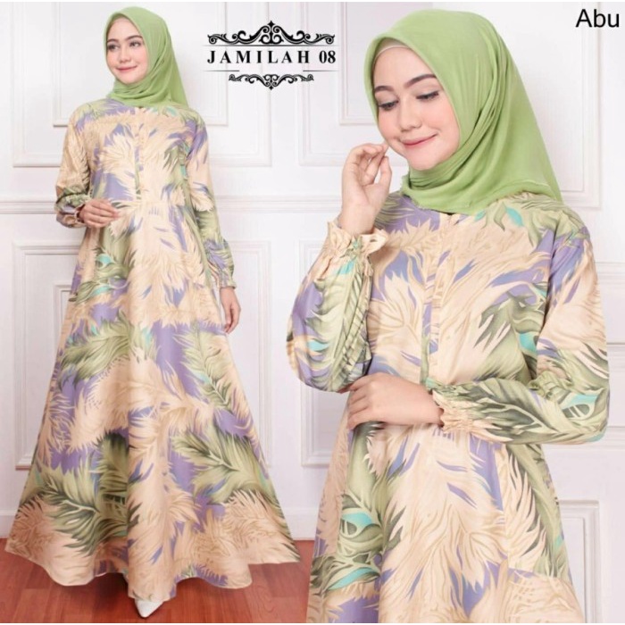 RAMADHAN Baju Fashion Maxi Gamis Syari Dress Wanita Muslimah Busui Jumbo Pesta - Abu-abu LEBARAN IDUL FITRI / ADHA
