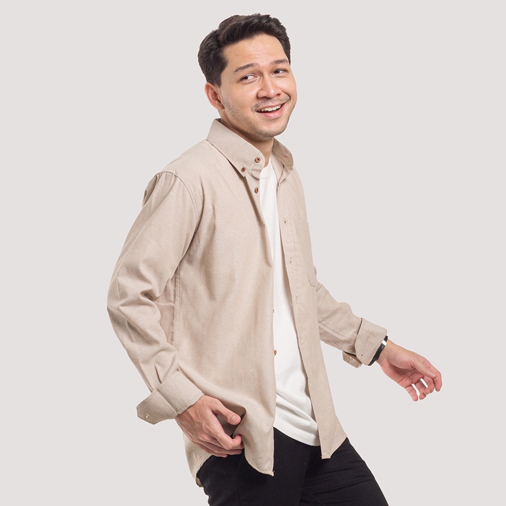 Kemeja Pria Polos WOODCUTTER Basic Shirt - Cream Khaky Longsleeve Lengan Panjang