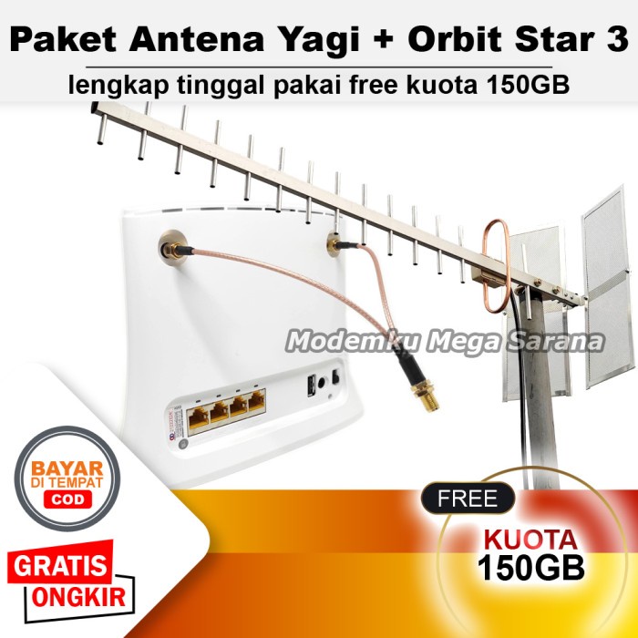 Paket Antena Yagi Extreme 3 + Home Router Telkomsel Orbit Star 3 - Economic, Kabel 15 Meter
