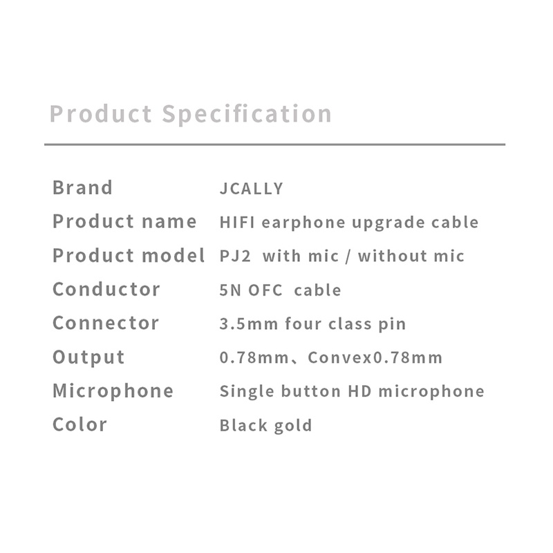 Jcally PJ2 Hitam Lapis Emas Perak Upgrade Kabel Kawat 5N OFC Tembaga Bebas Oksigen 0.78mm QDC MMCX Kabel Dengan Mic kz trn 7hz